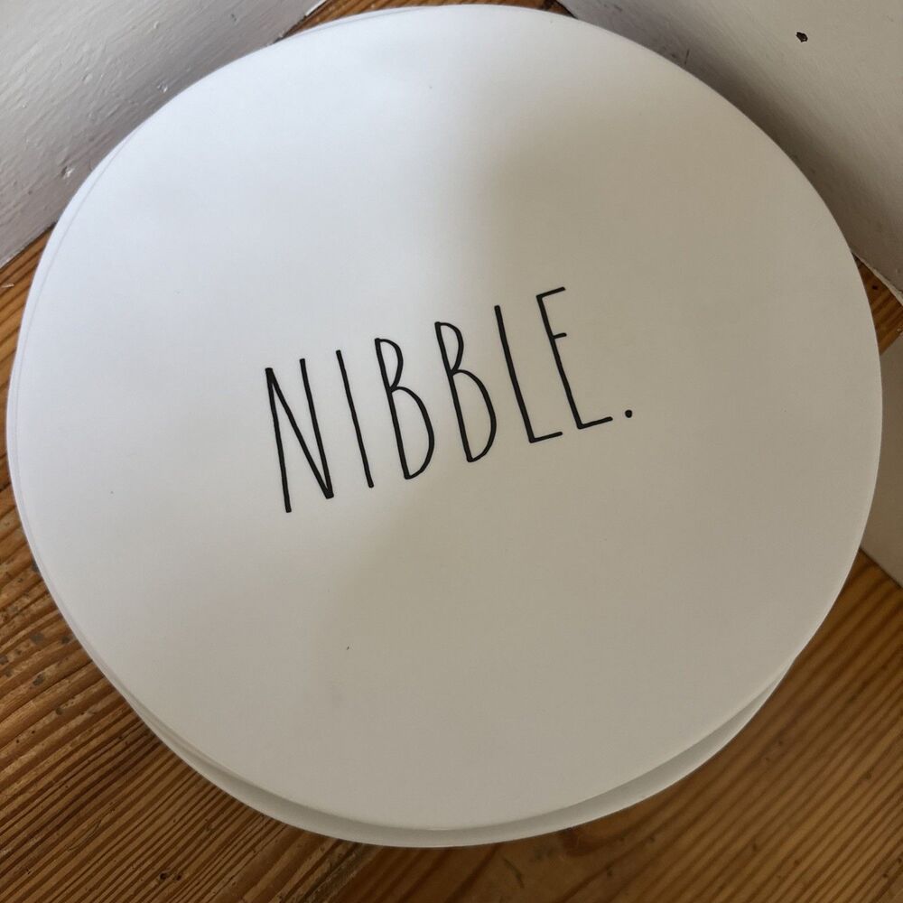 Rae Dunn Nibble Melamine Dinner Plates Set of 4 White w/Black 10.5 in Diameter